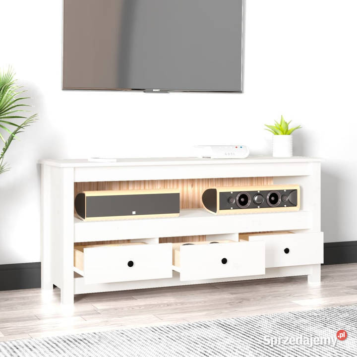 Szafka pod telewizor biała 114x35x52 lite drewno Warszawa