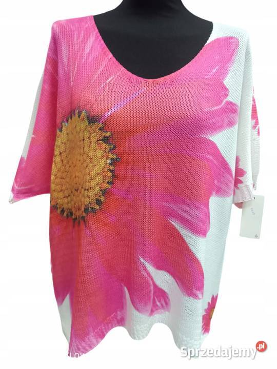 Sweter bluzka różowy kwiatkimono biust 140