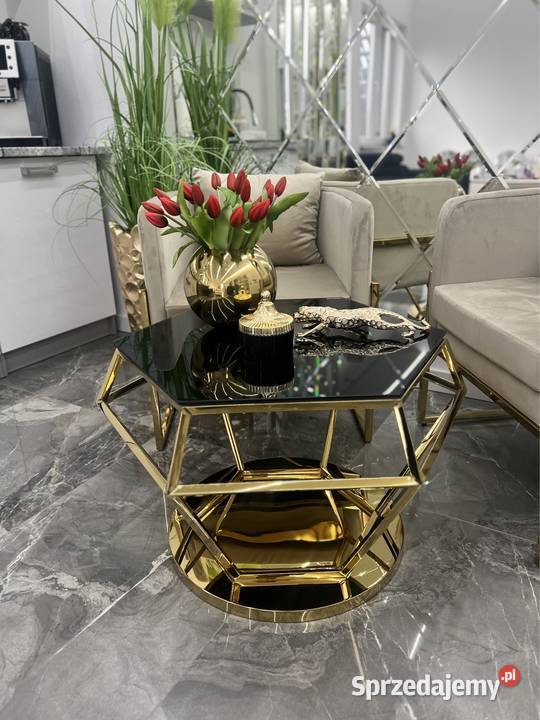 Stolik kawowy złoty w kształcie diamentu glamour 50cm Nowy Sącz