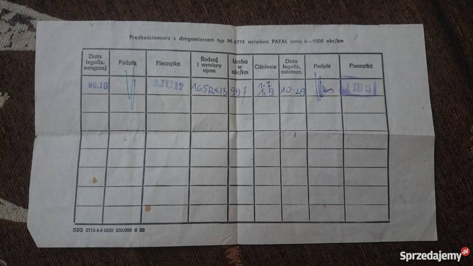 Świadectwo legalizacji prędkościomierza FIAT Ostrów Wielkopolski sprzedam