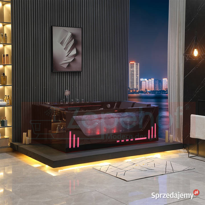 Wirujące dysze Czarna wanna z hydromasażem