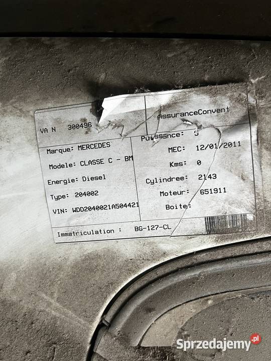 Mercedes Klasy C W204 220 CDI 2011r Uszkodzony sprowadzony mazowieckie Klembów