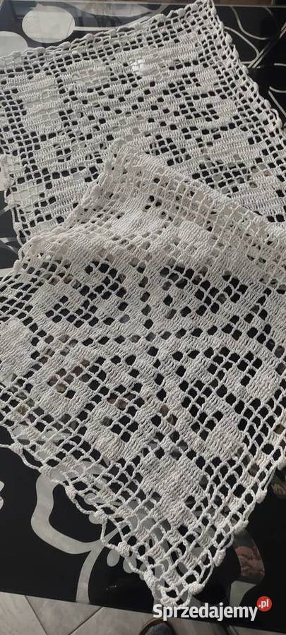 Sztrykowana zazdroska obrusik firanka biała Antyki, Sztuka, Kolekcje Ruda Śląska