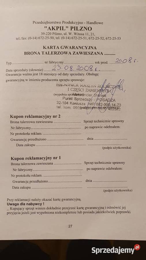 Brona Talerzowa AKPIL V2 18m Stan Idealny Podłęże