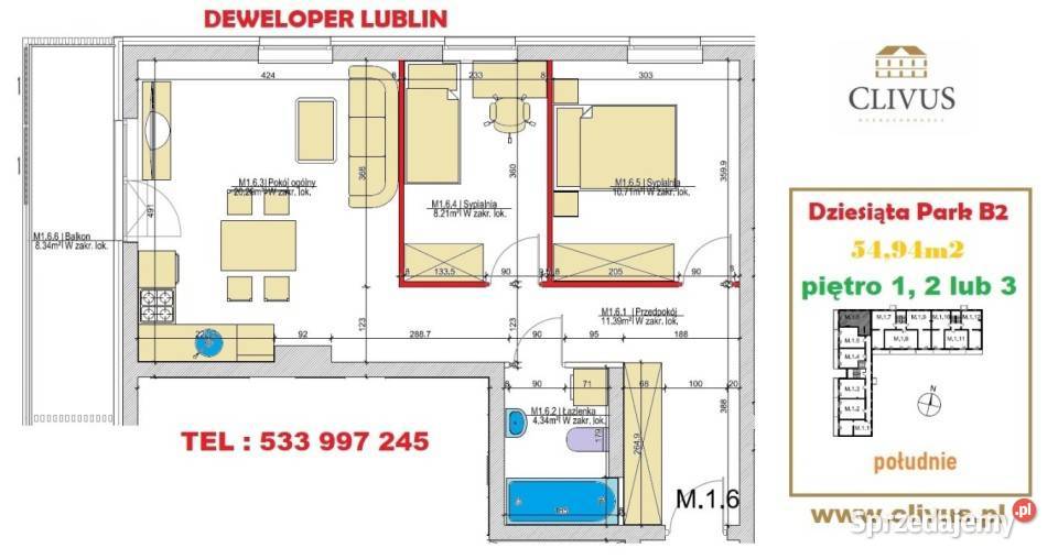 Mieszkanie na sprzedaż Lublin 5494m2 3pokojowe