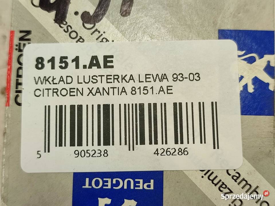 WKŁAD LUSTERKA LEWY CITROEN XANTIA 19932003 sprzedam