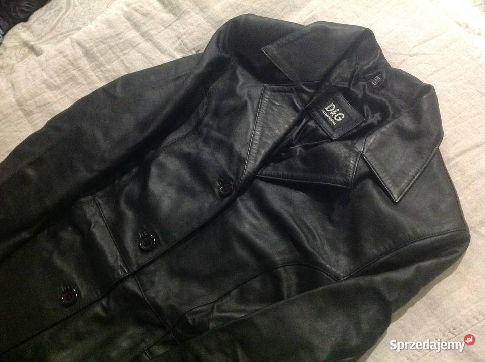 Płaszcz Czarny Skórzany Damski DG r ML Nowa Sól