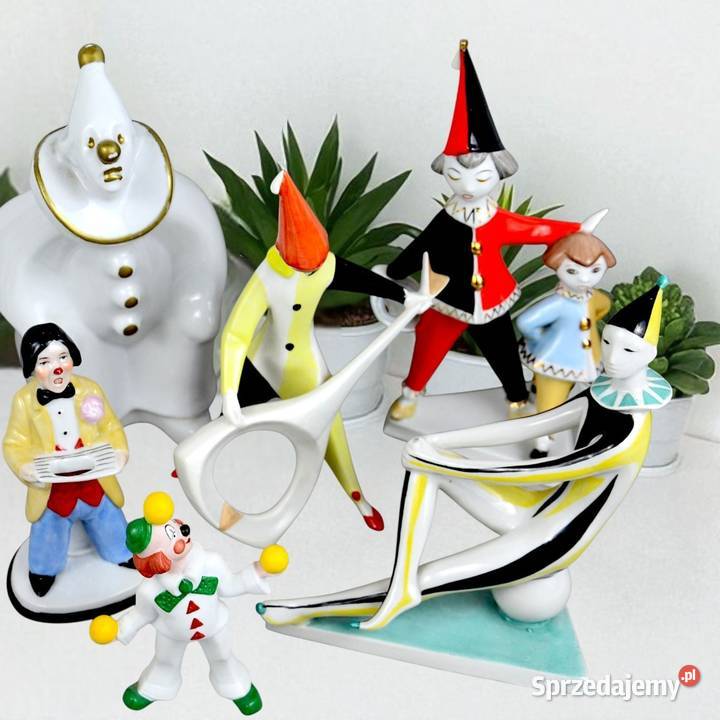 2 Klauny Art Deco Hanzly Jen Hollohaza Węgry Porcelana i szkło Pomiechówek