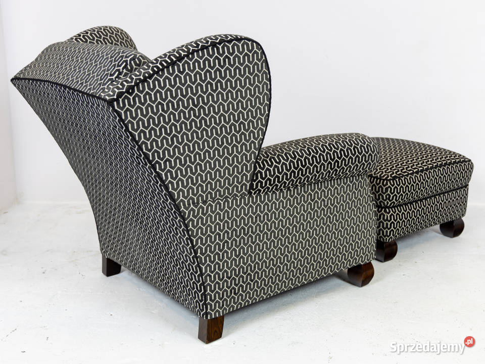 Klubowy fotel uszak z podnóżkiem lata 30 Polska