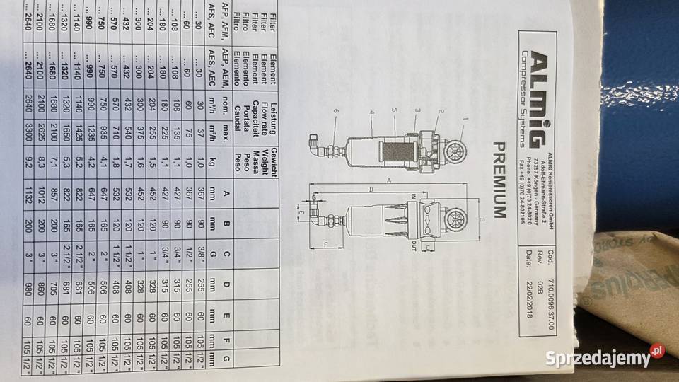 Filtr sprężonego powietrza ALMIG AFP 2640 sprzedam