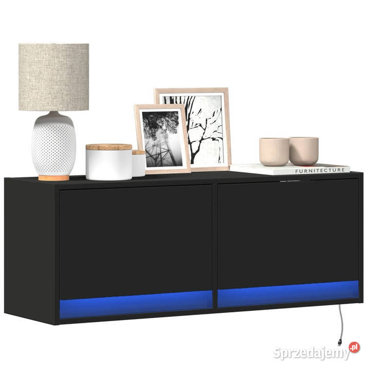 Ścienna szafka TV z LED czarna 100x31x35