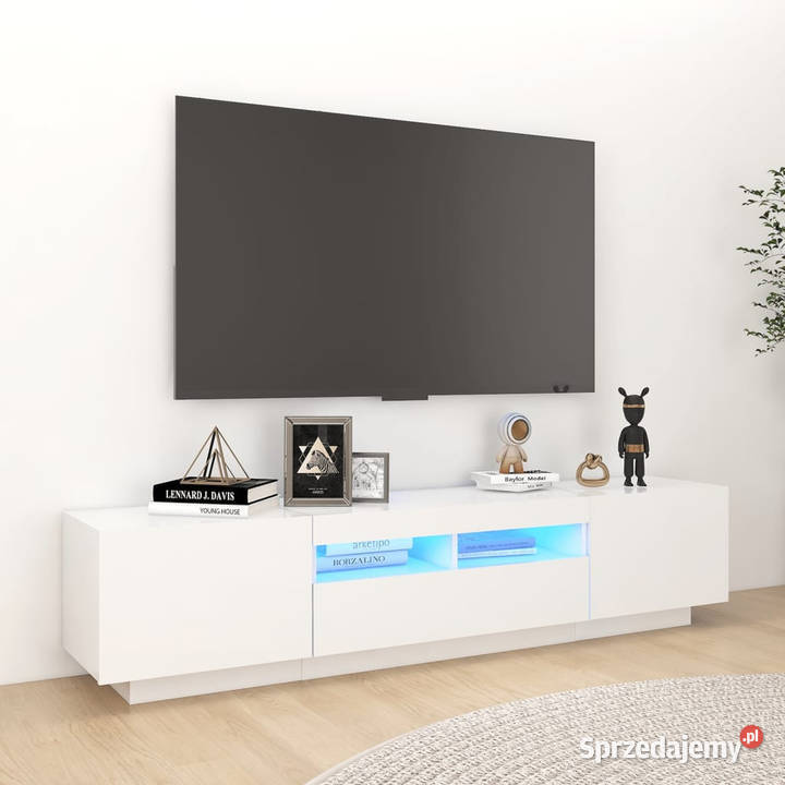 Szafka TV z oświetleniem LED biała 180x35x40 Warszawa