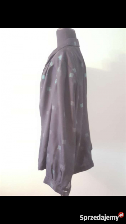 BLUZKA czarna z zielonym wzorem koszula Złotniki