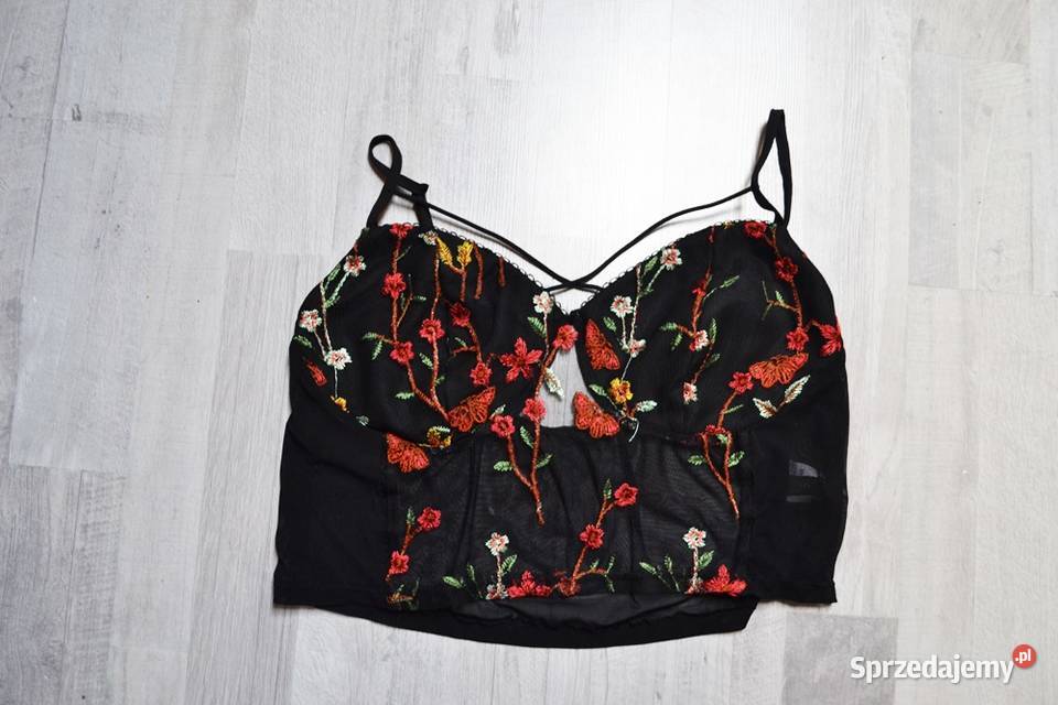 Shein bluzka Crop Top 1XL haftowane kwiaty sexy Topy i koszulki Toruń