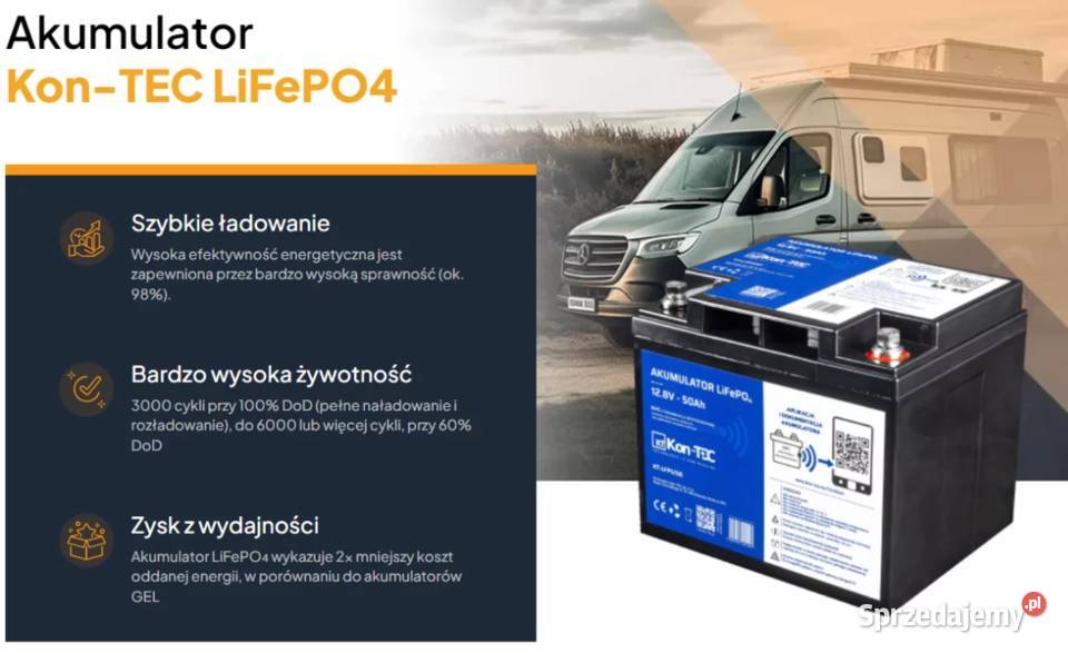 Akumulator LiFePO4 12V 128V 50Ah KONTEC jacht Pozostałe Pisz