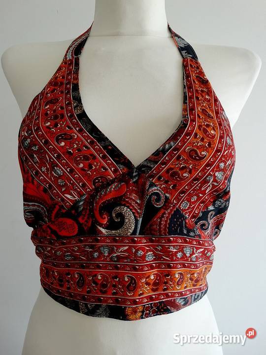 Bluzka Crop Top Jedwabna 70 Jedwab Wiskoza Wzór Łomża