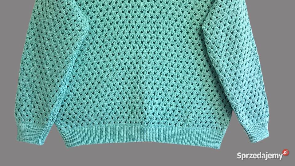 Damski ciepły sweter miętowy ażurowym wzorem z Chrzanów