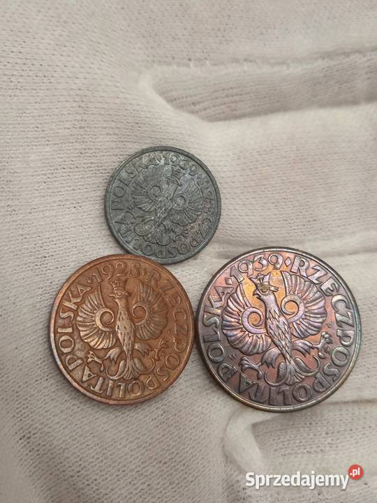 2 RP zestaw 1 grosz 1939rGG 2 grosze 1928r 5 Łochów