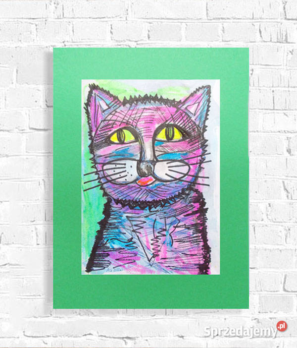 kot obraz 30x40 rysunek z kotem kolorowa grafika