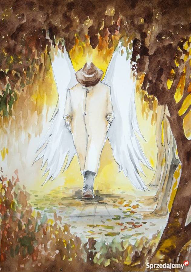 JESIENIĄ ANIOŁY CHADZAJĄ PARKU akwarela