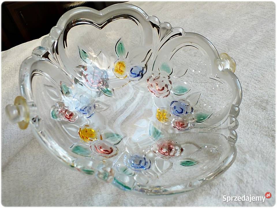 Patera szklana w kwiaty Szkło kryształowe Żary
