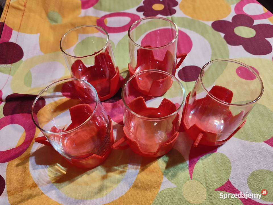 Vintage szklanki z czerwonymi plastikowymi Lublin