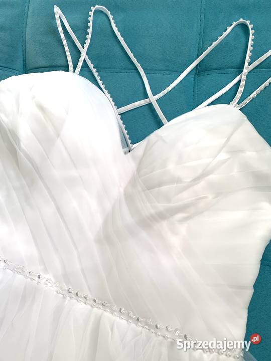 Suknia ślubna z falbanami perełki 36 S 38 M 40 L