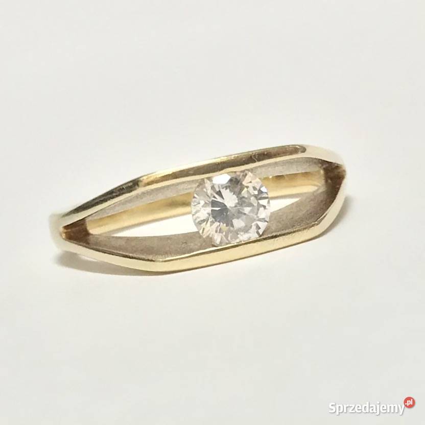Złoty PIERŚCIONEK zaręczynowy 14K cudny KAMIEŃ Warszawa