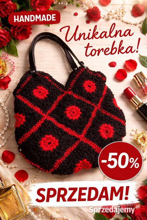 Torba zrobiona na szydelku z kwadratow