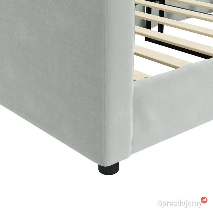 Sofa z funkcją spania jasnoszara obita aksamitem Warszawa