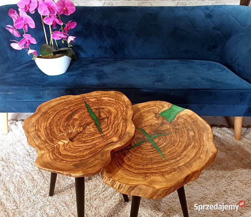 Stolik kawowy KOMPLET OLIWKA plaster drewna loft Śrem sprzedam