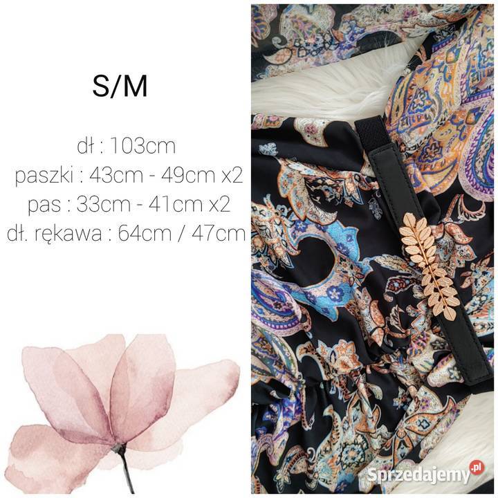 Sukienka kolorowy print Siateczkowe Rękawy Rozmiar 38(M)