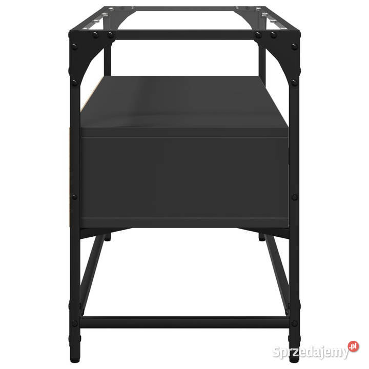 Szafka pod TV ze szklanym blatem czarna 80x35x51