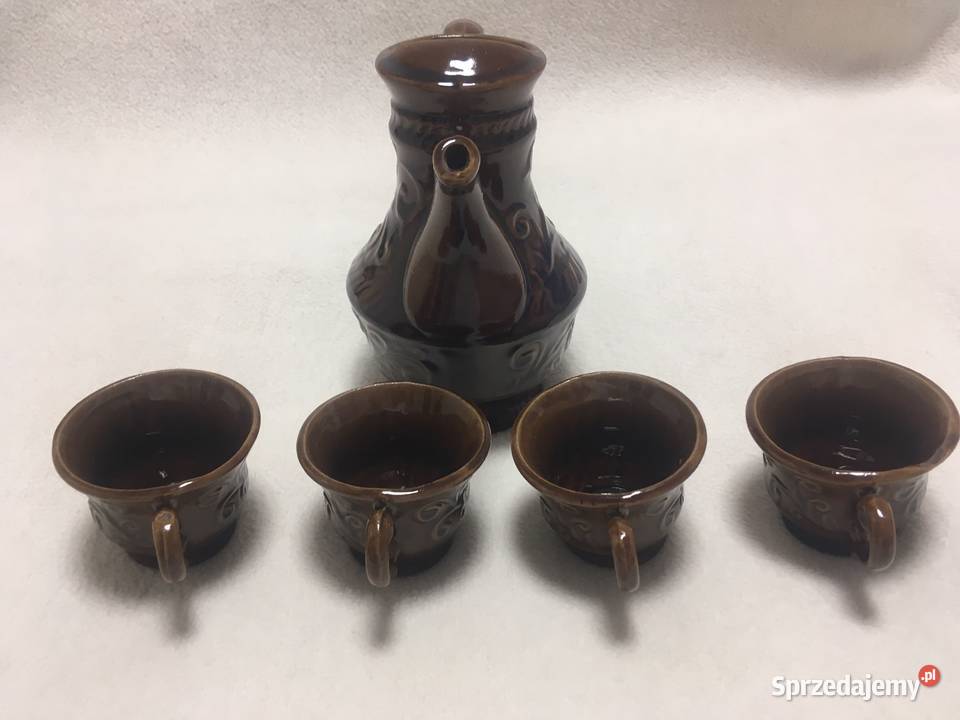 Stary zestaw kawowy porcelit kamionka brąz Birofilistyka Kołobrzeg sprzedam