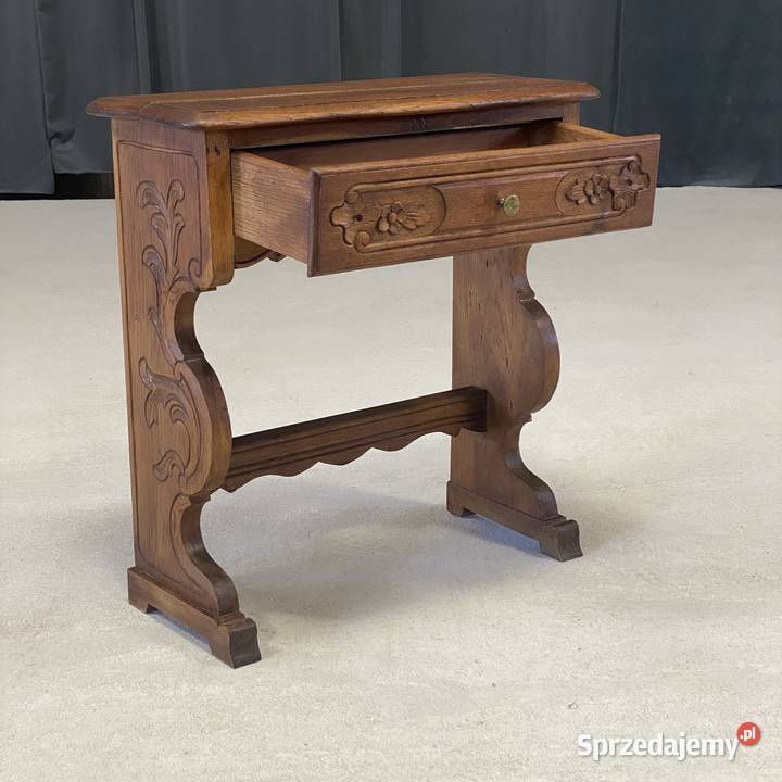 Rzeźbiona dębowa konsola z szufladą szafka Budno sprzedam