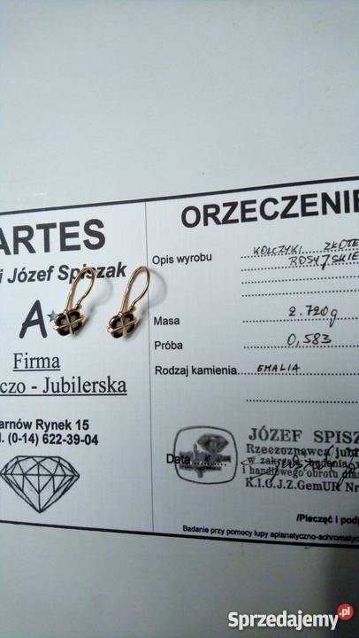 Okazja Sprzedam złote kolczyki próby 583 Tarnów