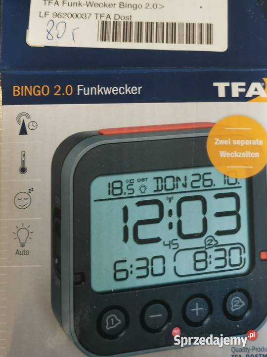 Budzik TFA Dostmann 60255201 cyfrowy Sterowany Wrocław sprzedam