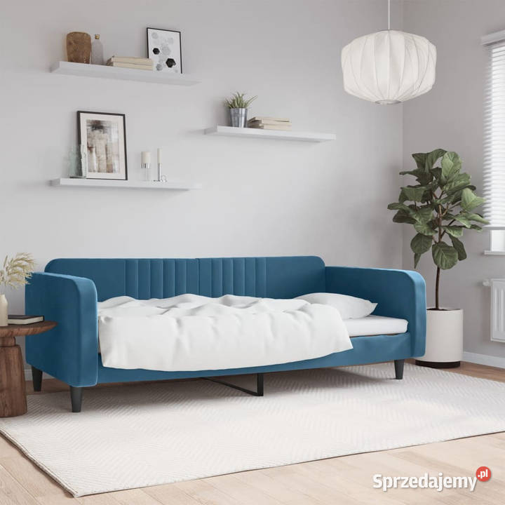 Sofa z funkcją spania niebieska obita aksamitem 223cm Warszawa