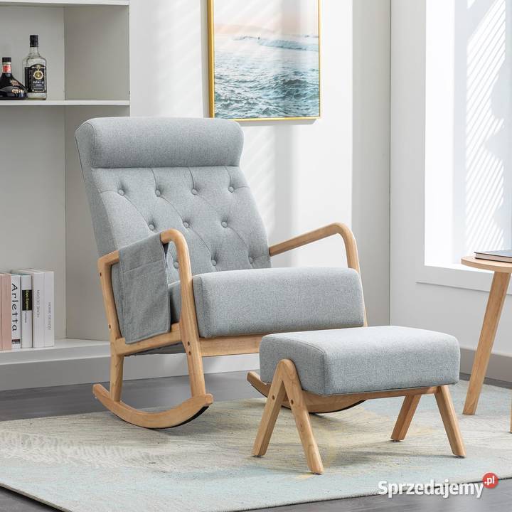 Fotel bujany z podnóżkiem jasnoszary nowy w śląskie Gliwice