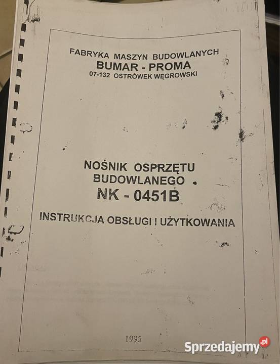 Instrukcja obsługi i użytkowania nośnik osprzętu Biczyce Górne sprzedam