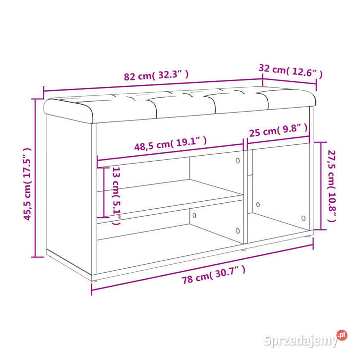 Ławka na buty brązowy dąb 82x32x455 WM835032 Warszawa