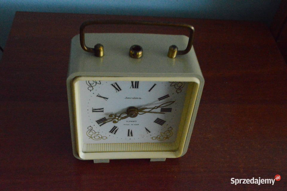 DUŻY BUDZIK JANTAR 4 JEWELS Z UCHWYTEM MOSIĘŻNYM Zegarki i Biżuteria Zawiercie