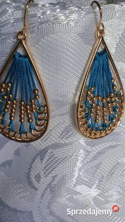 ZŁOTO TURKUSOWE OKAZAŁE KOLCZYKI wielkopolskie Piła