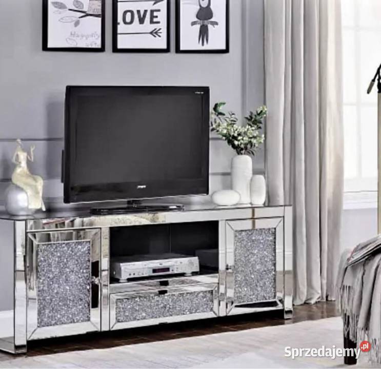 Lustrzana szafka RTV komoda z kryształkami Golkowice