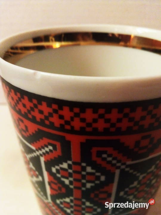 4 kubki z azteckim wzorem Karolina vintage PRL Częstochowa