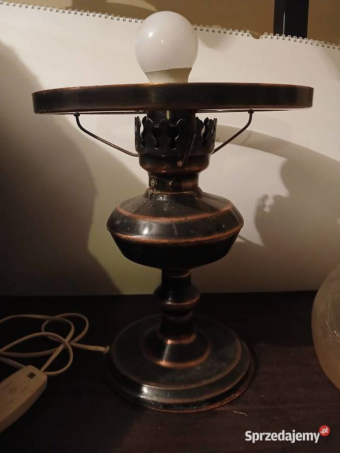 Stara lampa stołowa elektryczna ala naftowa PRL Warszawa