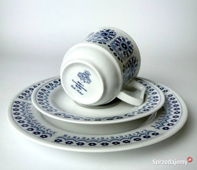 Trio zestaw śniadaniowy Ilmenau NRD echt kobalt Porcelana i szkło Kraków