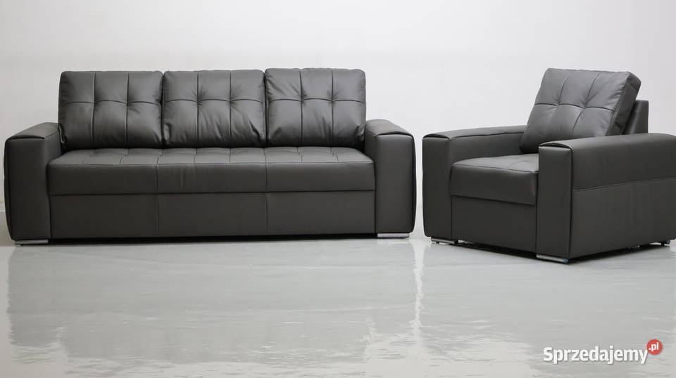 KOMPLET 31 sofy kanapy zestaw popielata skóra 90cm Dom i Ogród Poznań