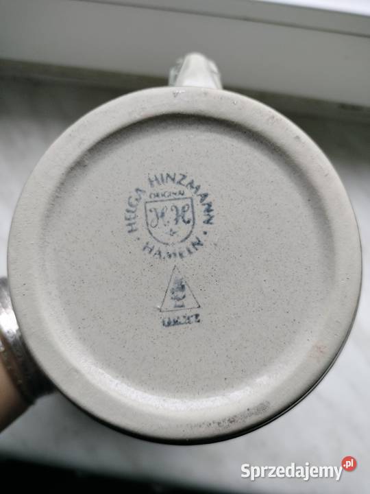 Duży kufel gliniany z deklem z cyny Jerz Pozostałe