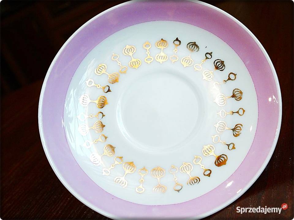 Mała Filiżanka spodek Porcelana różowa ze złotem Żary